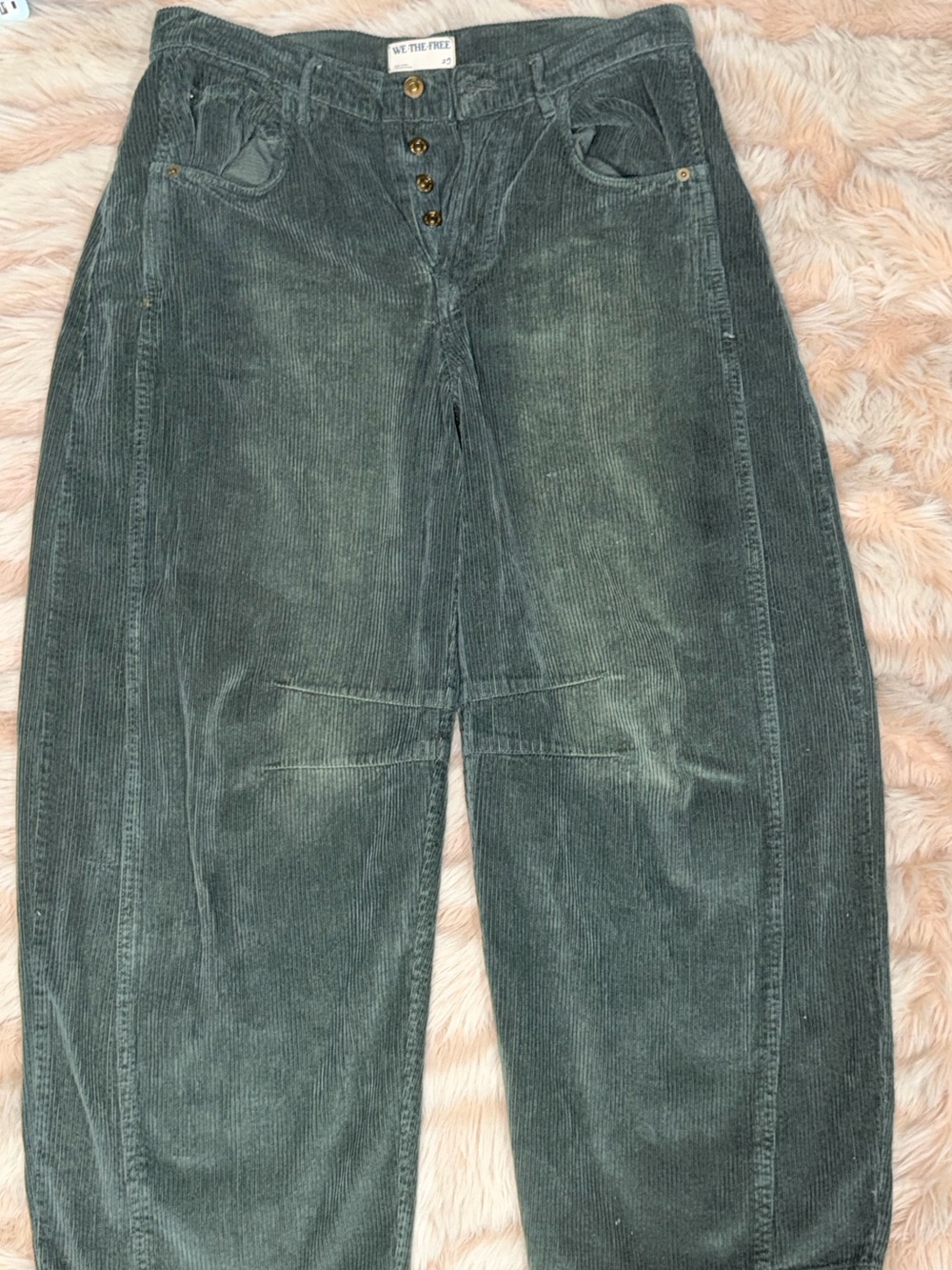 We The Free Olive Green Corduroy Barrel Jeans